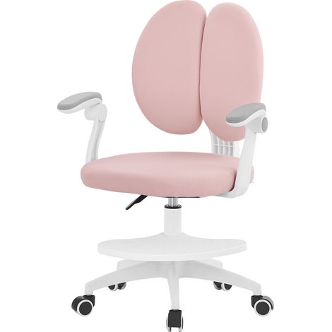 ML-Design Sedia Ergonomica per Bambini, Altezza Regolabile 95-107cm, Rosa, Sedia Scrivania Girevole 360° con Poggiapiedi Regolabile, Doppio Schienale e Braccioli Ribaltabili, Poltrona per Cameretta