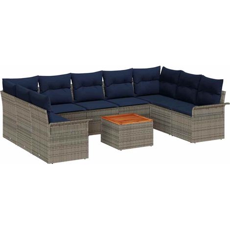 Maison Exclusive - Gartensofa-set 10 pcs Grau und Marineblau Poly