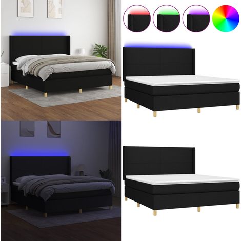 Sommier à lattes de lit matelas et LED Noir 160x200 cm Tissu - Sommier Tapissier - Lit Avec Led - Matelas À Ressorts Ensachés - Tête De Lit Réglable - Éclairage LED - Home & Living (1/5)