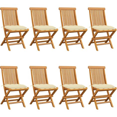 Gartenstühle mit Cremeweißen Kissen 8 Stk. Massivholz Teak