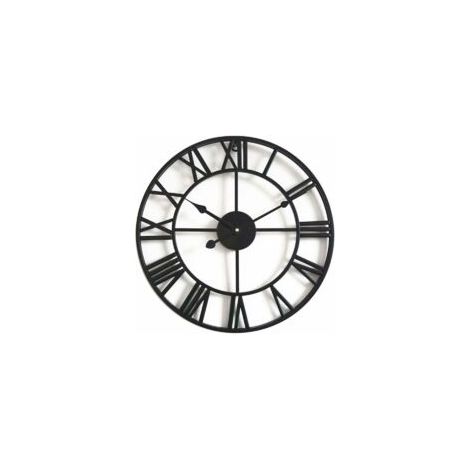 Grande orologio da parete retrò in ferro - Rotondo - Silenzioso - A batteria - Numeri romani - Stile vintage - Per la decorazione del soggiorno - Nero (40 cm) - Crezuo