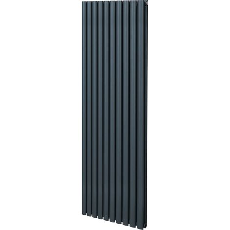 Radiatore a colonna ovale 1800mm x 600mm Designer Doppio pannello Termosifone Grigio antracite Acciaio Orizzontale Inclusi Spazzola per la pulizia Kit di fissaggio e staffe (1/5)