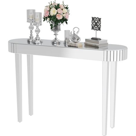 Unho – Table console miroir ovale en verre – Dimensions 120x32x80cm – Meuble d'entrée élégant et durable – Capacité de charge 30kg (1/5)