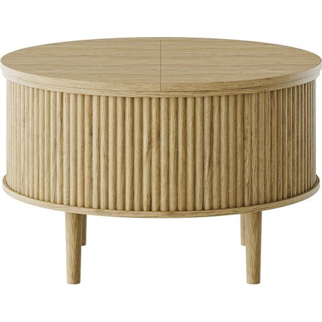 Tavolino da caffè rotondo con contenitore e piano ribaltabile 80 cm naturale HOMVRA (1/5)