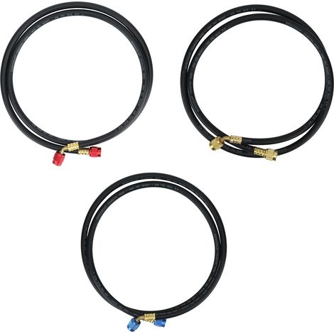 Tuyau de charge climatisation 1,5m, résistant à la pression, anti-explosion, flexible R134a, adaptable, robuste, pour recharge fluide frigorigène, sécurité maximale. (1/5)