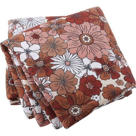 Chemin de lit 90x200cm gaze de coton imprimé Floral coloris terracotta - ANASTASIA