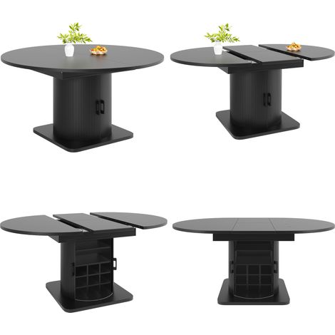 CHICFURN Table à manger extensible avec rangement noir, table de cuisine gain de place en MDF et métal, table multifonction modulable pour petit espace et salle à manger (1/5)