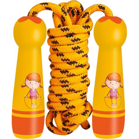 Corde à Sauter Enfant - Coton Doux - Poignées en Bois - Réglable en Longueur - Pour Activités Physiques Extérieures ou Intérieures - 1 Pièce (1/5)