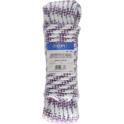 Cuerda driza poliester alta tenacidad tricolor. calibre 8 mm x 10 m