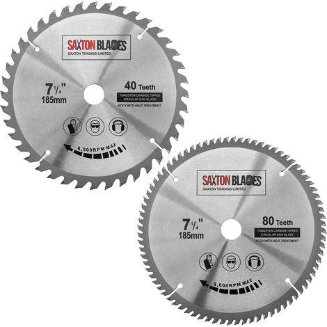 lames de scie circulaire 185 mm x 40 et 80 dents x 20 mm alésage (16 mm bague) convient à Evolution Bosch etc (Pack of 2) (1/5)