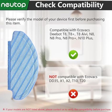 Set di 8 panni lavabili e riutilizzabili compatibili con Ecovacs Deebot T8 / N8 – in microfibra ad alta assorbenza