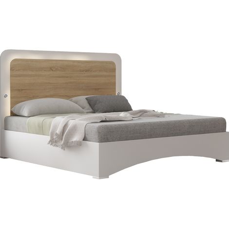 Lit blanc brillant et bois naturel mat avec Led Dova-140x190 (1/3)