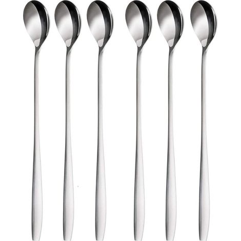 Set aus 6 Trinklöffeln mit langem Griff, 19 cm lang, spülmaschinenfest (silber).