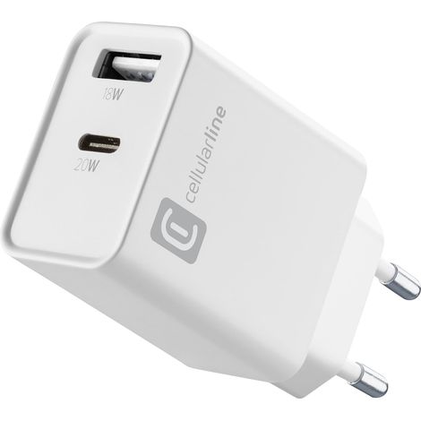 Multiport Charger PD 20W - Chargeur avec Deux Ports - Port USB-C 20W PD - Port USB-A 18W - Compatible avec Tous Les Smartphones - Blanc (1/5)