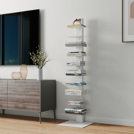 [En.Casa] – Bibliothèque autoportante en acier blanc 150 x 39 x 39 cm – 10 étagères – Capacité de charge 6 kg par étagère – Montage rapide (1/5)