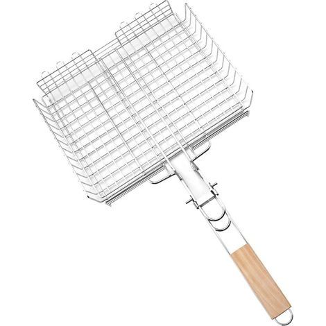 Barbecue double réglable, Acier Chromé/Bouleau FSC, 32 x 25 x 5 cm, Argent,Barbecue double réglable, Acier Chromé/Bouleau FSC, 32 x 25 x 5 cm, Argent (1/4)