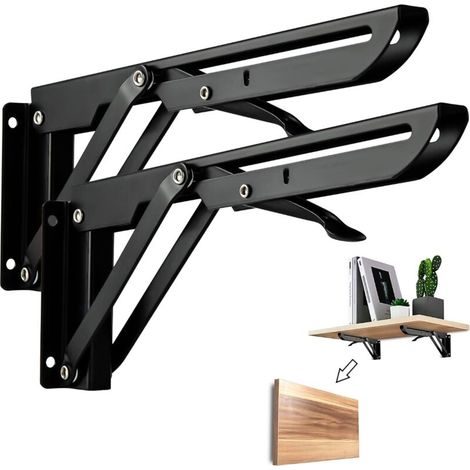 SABIR Lot de 2 Equerre Etagere 250mm, Support Console Pliable, d'étagère pliants en métal robuste pour étagère murale, 50KG (1/5)