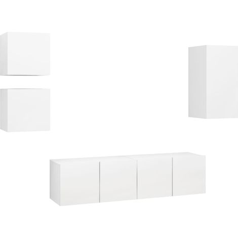 Ensemble de meubles armoire buffet TV télévision salon chambre séjour 5 pièces bois d'ingénierie blanc (1/5)