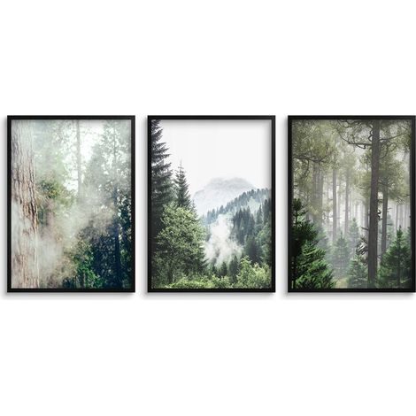 Pósters 30x40 para la sala de la oficina Cuadros en marco negro para la pared Árboles Bosque (1/5)