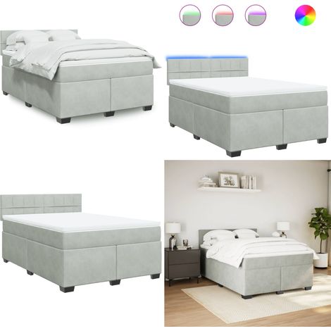 Boxspringbett mit Matratze Hellgrau 140x190 cm Samt - Boxspringbett - Doppelbett - Samtbett - LED Beleuchtung - Matratze - Home & Living (1/5)