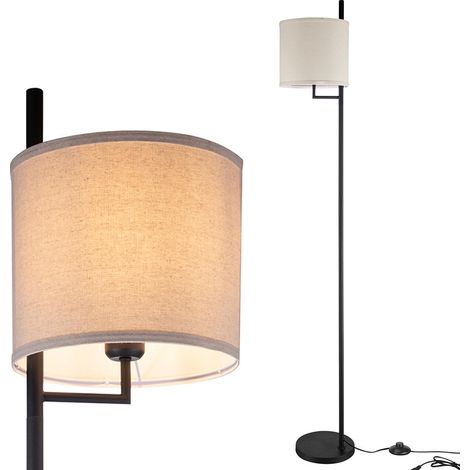Lampada Piantana Terra Design Moderno Paralume E27 Tessuto e Metallo Nero
