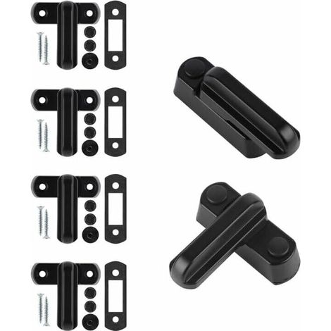 Verrou de fenêtre supplémentaire, 4 blocs de verrouillage pour portes et fenêtres en alliage d'aluminium avec 8 vis, sécurité domestique, sécurité enfant, noir (1/4)