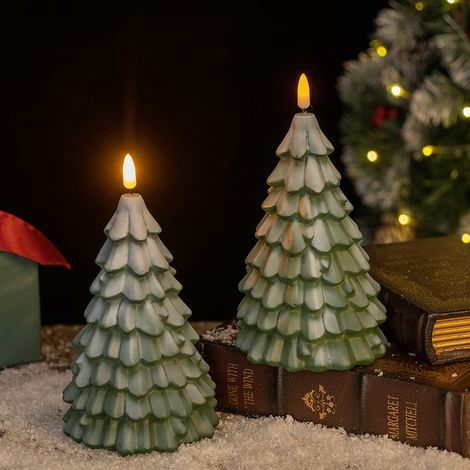 2 pièces Bougies Chandelles LED Sapin de Noël, Cire Véritable, Sans Flamme et à Piles, Décoration Hivernale 10,8 x 17,2 cm (1/5)