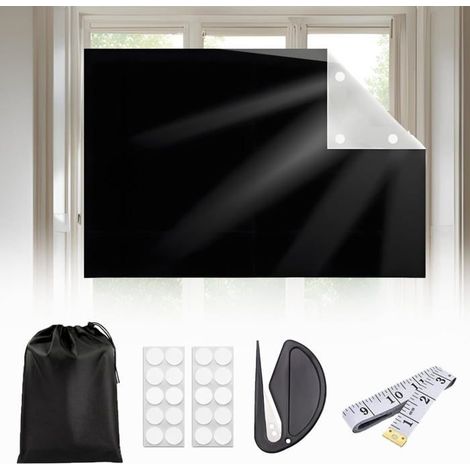 Store occultant à coller - 100 x 150 cm - Sans perçage - Bloque 100% lumière & UV - Réversible noir/argenté (1/5)