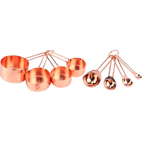 Ensemble de 8 pièces en acier inoxydable avec tasses et cuillères doseuses graduées, accessoire de cuisine et de pâtisserie, or rose (1/5)