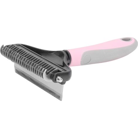 2-in-1 Hundebürste zum Entfilzen und Entfernen von Knoten, Stahl-Entfilzungskamm für Welpen, groß, rosa (1/5)