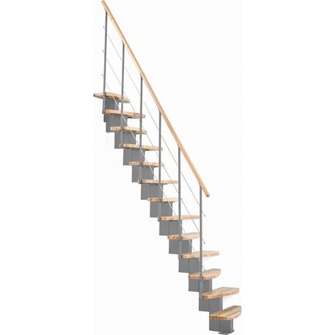 Scala dritta salvaspazio 12 gradini - Altezza raggiungibile 2.47 a 2.75m - Larghezza 65cm - Struttura grigia e gradini in legno di faggio - QUATR65/I-GB-12