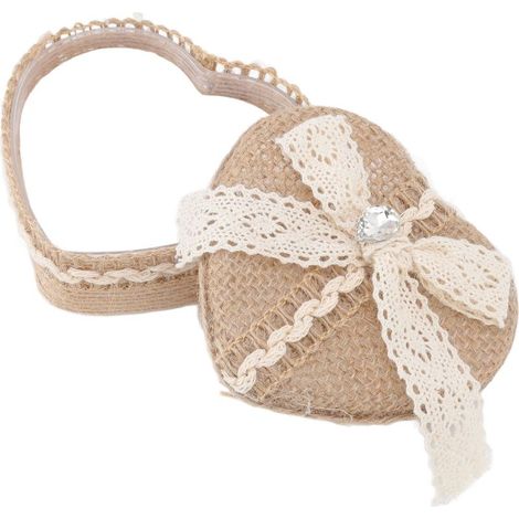 Boîte cadeau en forme de cœur avec bordure en lin et décoration tricotée délicate pour bijoux, broches et boucles d'oreilles (type 2) (1/5)