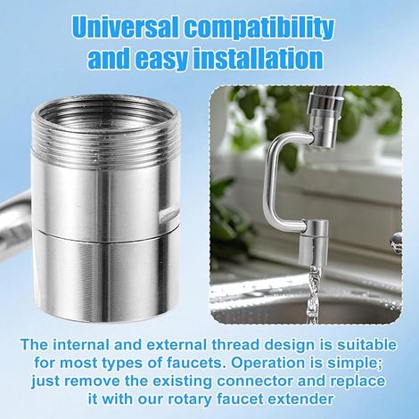 Aérateur Robinet Évier Orientable Extension, Rallonge Robinet Universelle Rotative en Forme U avec Rondelles 2 Modes Réglable Flexiflow 1080° Rallonge Bec Tournante pour Cuisine (1/4)