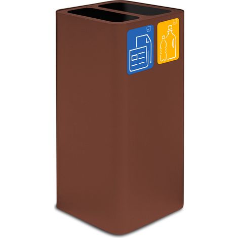 Pattumiera Per Raccolta Rifiuti 38x38xh80 cm In Acciaio Verniciato Cover a 2 Scomparti Marrone (1/2)