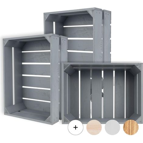 Caisse de Rangement Vintage en Bois Gris - 40 x 30 x 15 cm
