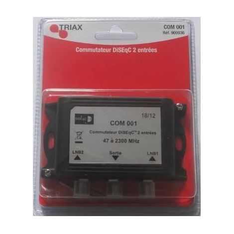 Commutateur DiSEqC 2/1 Triax COM 001, 2 Entrées Satellites 1 Sortie Récepteur HD 3D 4K