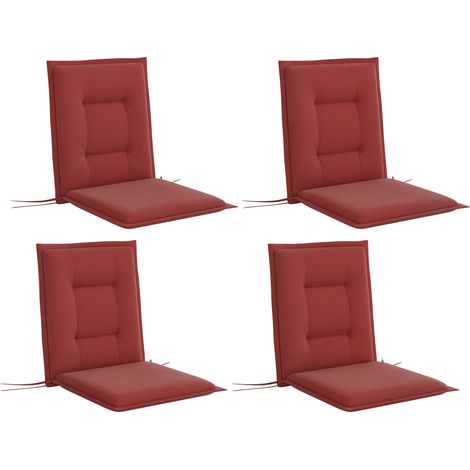 Set mit 4 Stuhlkissen (108 x 50 x 5 cm) mit Bändern, burgunderroter Sitzbezug für den Innen- und Außenbereich
