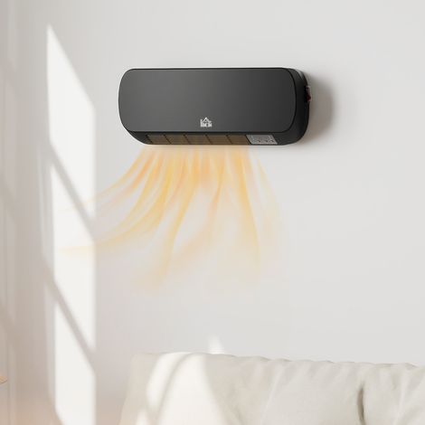 Chauffage mural céramique 2000W Noir Écran LED Télécommande Minuterie 12H IPX2 pour Salle de Bain Chambre 45x18,6x11,5 cm (1/5)