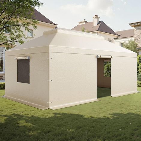 Housse de gazebo hiver 3,66 x 6,1 m, protection imperméable PE 180G avec parois latérales et fenêtres maille (1/5)