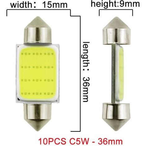 10x Ampoule Festoon C5W COB 36mm, Lumière Blanche Pure DC12V, Pour Plaque Intérieure Coffre (1/4)