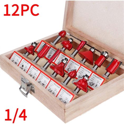 Fräser-Set für Holzbearbeitung, 12-teilig, Kohlenstoffstahl, 1/4 Zoll, zum Trimmen und Gravieren