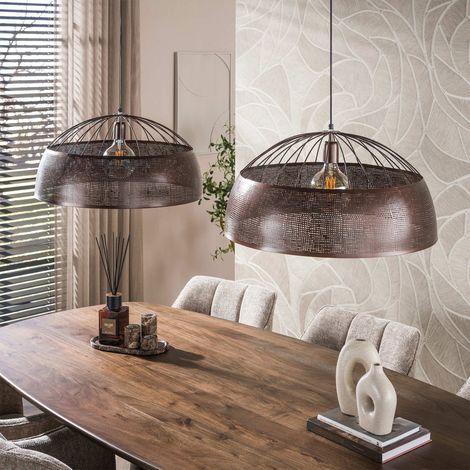 Suspension 2 lampes rondes 140x60x150 cm en métal cuivre antique (1/5)