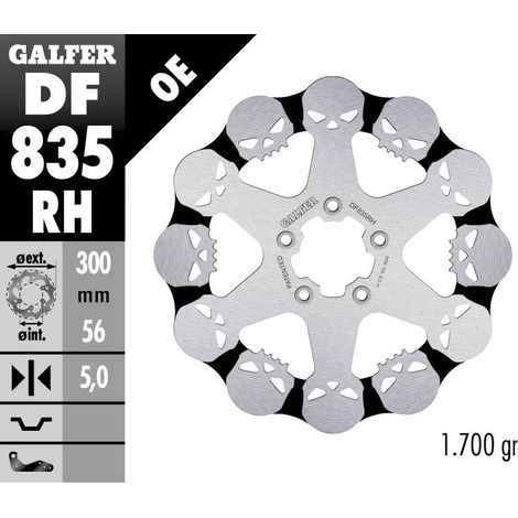 DISCO DE FRENO DELANTERO GALFER HARLEY-DAVIDSON (300X56X5) CALAVERA (DISEÑO DE CALAVERA)