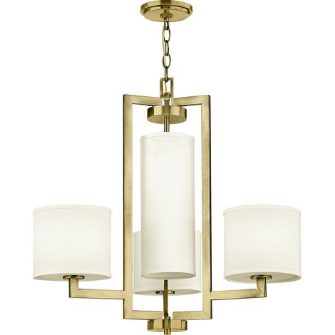 Sospensione Hinkley Hampton ottone 4xE27 paralumi lino (1/5)