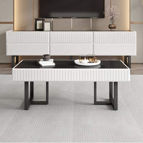 Ensemble meuble TV et table basse noir et blanc, MDF et PB, haute brillance (1/5)