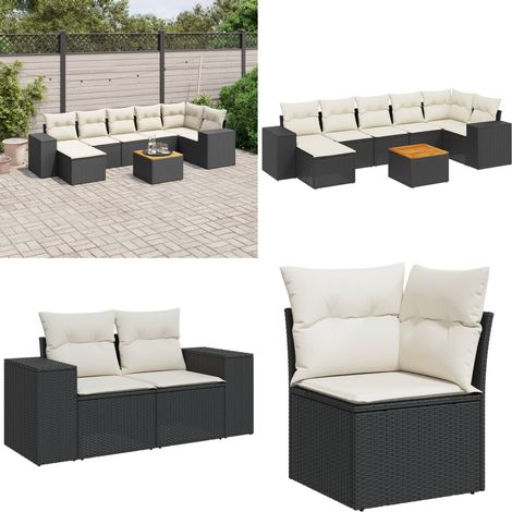 Salon de jardin 8 pcs avec coussins noir résine tressée - Salon De Jardin - Meuble Extérieur - Set Salon - Résine Tressée - Rotin Synthétique - Home & Living (1/5)