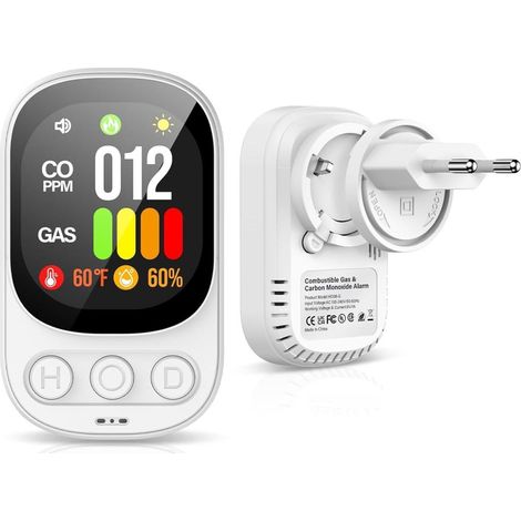 Détecteur monoxyde de carbone et gaz CO prise capteur 2 en 1 alarme 50ppm (1/5)