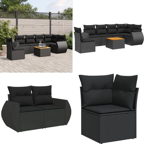 7-tlg. Garten-Sofagarnitur mit Kissen Schwarz Poly Rattan - Gartengestell - Gartenmöbelset - Outdoor Möbel - Lounge Set - Rattan Gartenmöbel - Home & Living (1/5)