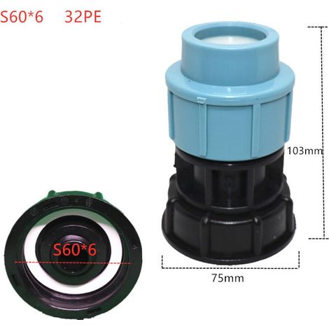 IBC-Tankadapter S60 x 6 - Anschluss für Wasserschlauch (32 mm gerader Auslass) (1/5)