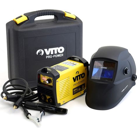 Poste à souder inverter 140 Ampères + Cagoule LCD 9/13 + Lot 12 électrodes Acier Ø 2.5mm gants de soudure VITO (1/5)